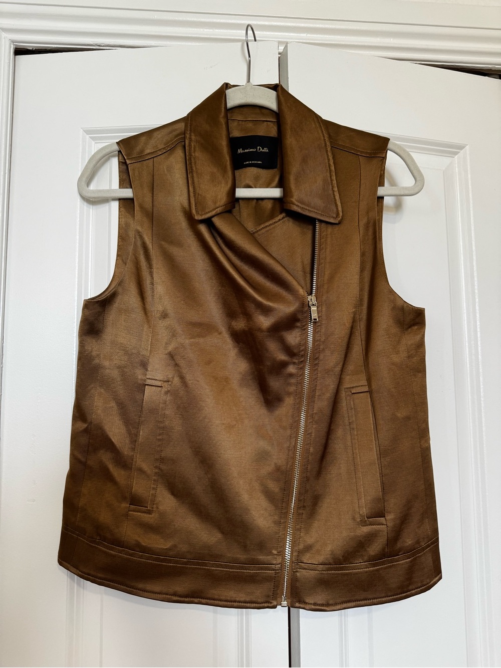 Massimo Dutti Brown Sleeveless Asymmetrical Zip Vest